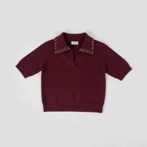 NWT Song of Style By Aimee Song Burgundy Knit Crop Top Studded Collar Designer